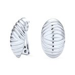 Set of 2 Polished Shrimp Dome and Matte Hammered Hoop Clip-On Earrings Silver - Image 3