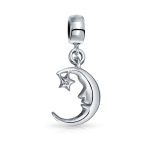 Starry Night Crescent Moon & Star Dangle Charm Bead Sterling Silver for Bracelet