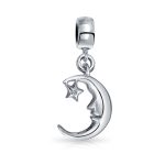 Starry Night Crescent Moon & Star Dangle Charm Bead Sterling Silver for Bracelet