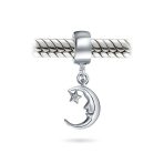 Starry Night Crescent Moon & Star Dangle Charm Bead Sterling Silver for Bracelet - Image 2