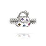 Fashion Multicolor CZ Clutch Purse Charm Bead Gold Plated Silver Bracelet - Image 2
