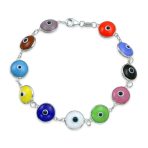 Good Luck Amulet Turkish Translucent Green Glass Evil Eye Bracelet .925 Sterling Silver 7.5 Inch - Image 4