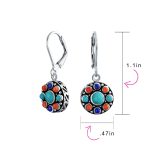 Native American Style Multi Color Round Lapis Turquoise Drop Earrings Silver - Image 4