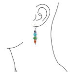 Western Style Multicolor Stones Lapis Turquoise Coral Dangle Earrings .925 Sterling Silver Lever Back - Image 3