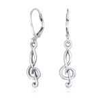 Music Student Treble Clef Musical Note Drop Earrings Gold Plated Sterling Silver