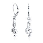 Music Student Treble Clef Musical Note Drop Earrings Gold Plated Sterling Silver