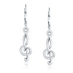 Music Student Treble Clef Musical Note Drop Earrings Gold Plated Sterling Silver - Image 3