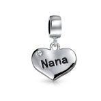 Word Nana Heart Dangle Charm Bead for Grandmother Crystal Silver Fit Bracelet