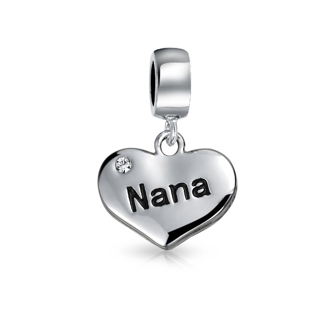 silver-nana-heart-crystal-bead_pbx-hsd-192-az_1 Word Nana Heart Dangle Charm Bead for Grandmother Crystal Silver Fit Bracelet - Image 1