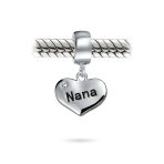 Word Nana Heart Dangle Charm Bead for Grandmother Crystal Silver Fit Bracelet - Image 2