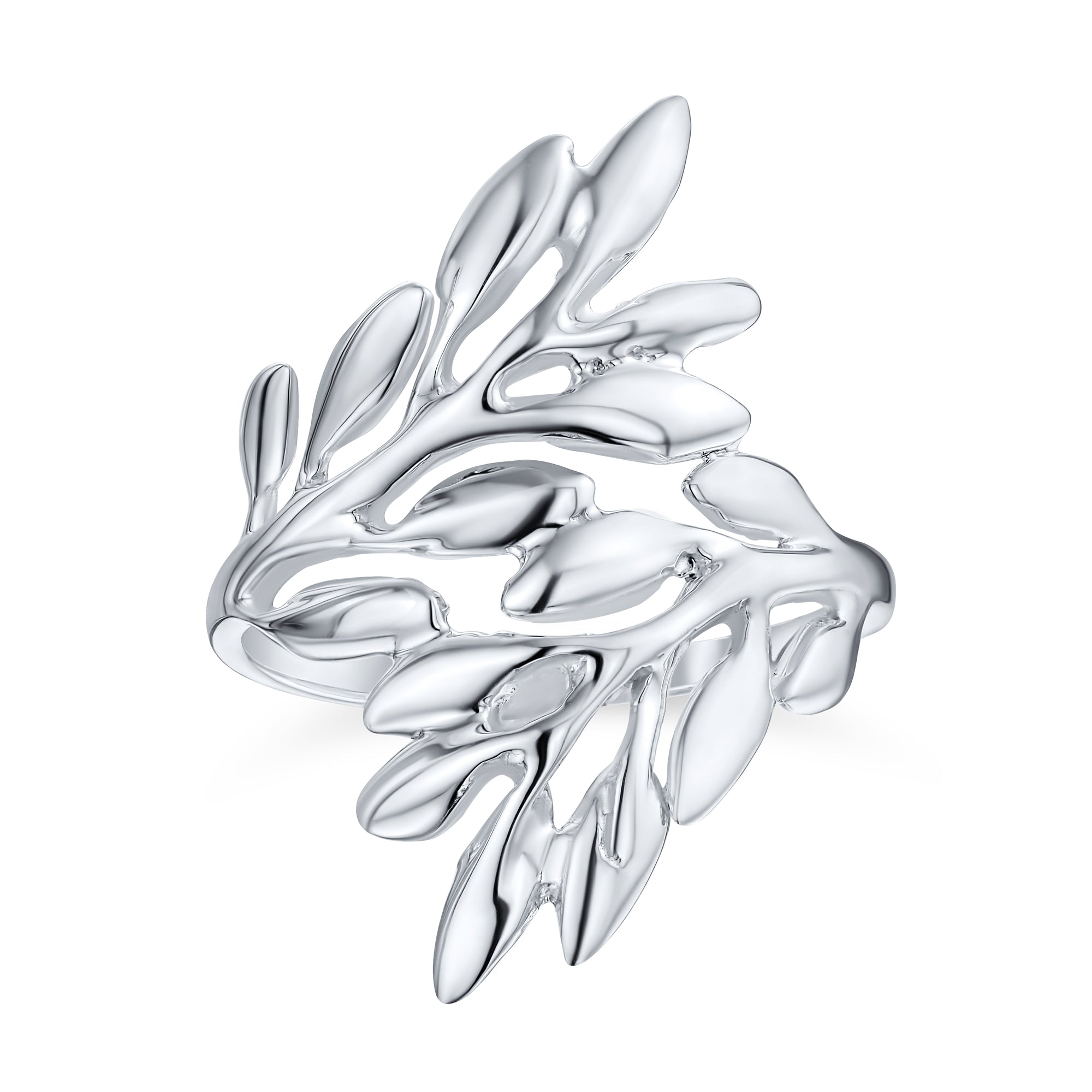silver-nature-laurel-leaves-ivy-leaf-ring_eam-tpr2131_1 Nature-Inspired Ivy Laurel Vine Leaf Bypass Sterling Silver Ring - Image 1
