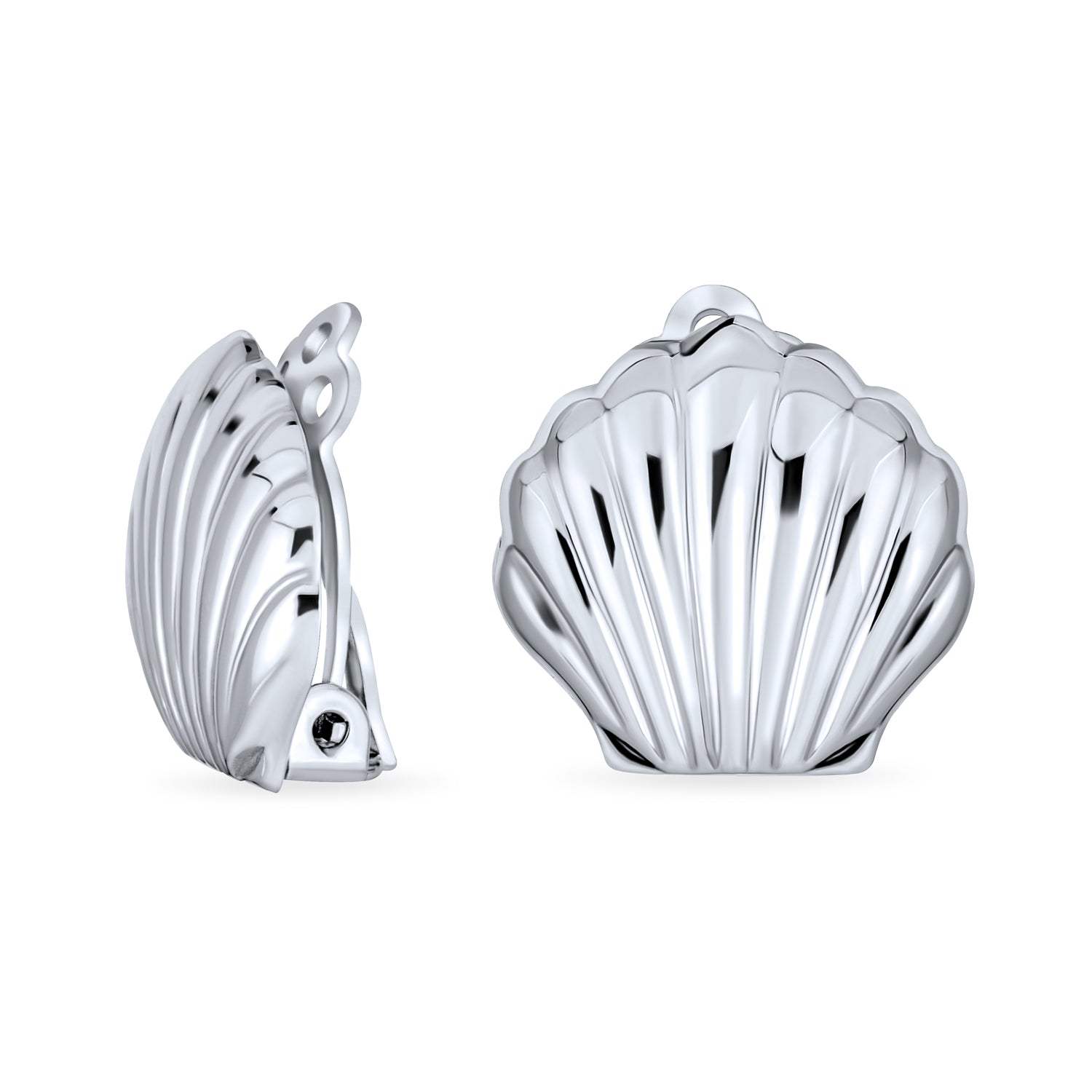 silver-nautical-shell-clip-on-earrings_jyf-e12-518-c_1 Carved Seashell Nautical Clip-On Earrings 14K Gold Plated Sterling Silver - Image 1