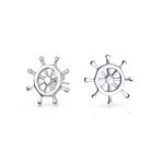 Nautical Ship Wheel Stud Earrings in Sterling Silver, Small Tropical Design