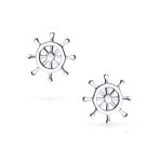 Nautical Ship Wheel Stud Earrings in Sterling Silver, Small Tropical Design - Image 2
