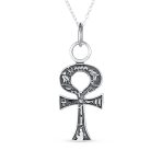 Religious Egyptian Hieroglyphs Key To Life Ankh Cross Pendant Necklace .925 Sterling Silver