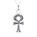 Religious Egyptian Hieroglyphs Key To Life Ankh Cross Pendant Necklace .925 Sterling Silver