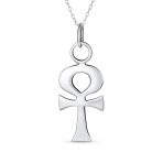 Religious Egyptian Hieroglyphs Key To Life Ankh Cross Pendant Necklace .925 Sterling Silver - Image 2