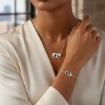 Delicate CZ Accent Handcuff Pendant Necklace & Bangle Bracelet Sterling Silver - Image 2