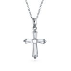 Bridal Necklace Minimalist Baguette-Cut Cubic Zirconia Cross Pendant Silver