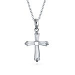 Bridal Necklace Minimalist Baguette-Cut Cubic Zirconia Cross Pendant Silver
