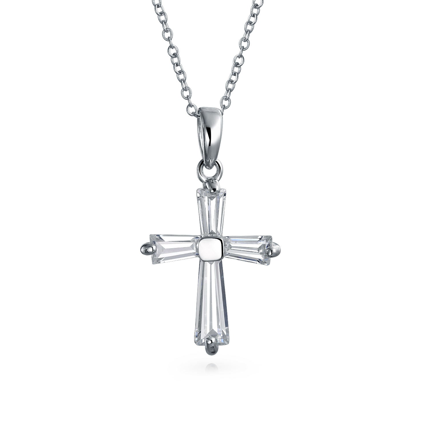 silver-necklace-cross-baguette-cz_yly-ys-0067-p Bridal Necklace Minimalist Baguette-Cut Cubic Zirconia Cross Pendant Silver - Image 1