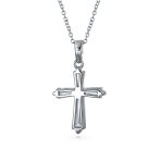 Bridal Necklace Minimalist Baguette-Cut Cubic Zirconia Cross Pendant Silver - Image 3