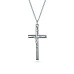Religious Jesus Crucifix Pendant Necklace 2 Inch Silver