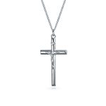 Religious Jesus Crucifix Pendant Necklace 2 Inch Silver