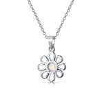 White Rainbow Opal Daisy Flower Pendant Necklace Silver - Image 3