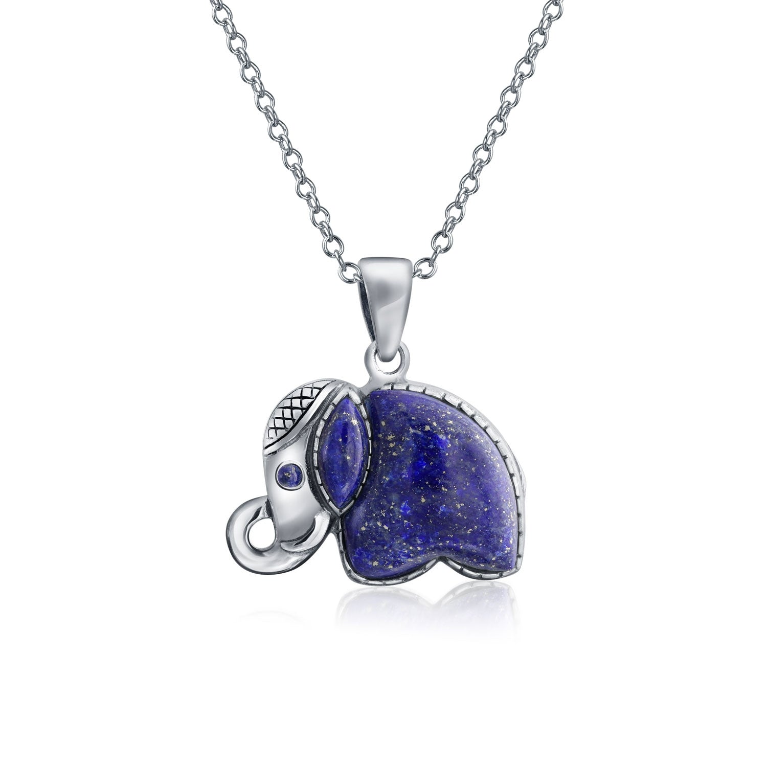 silver-necklace-elephant-lazuli-lapis_nk-ps1774-lp Tribal Longevity Blue Lapis Lazuli Elephant Pendant Necklace - Image 1