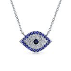 Spiritual Protection Amulet Evil Eye Pendant Station Necklace .925 Sterling Silver