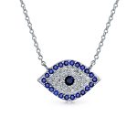 Spiritual Protection Amulet Evil Eye Pendant Station Necklace .925 Sterling Silver