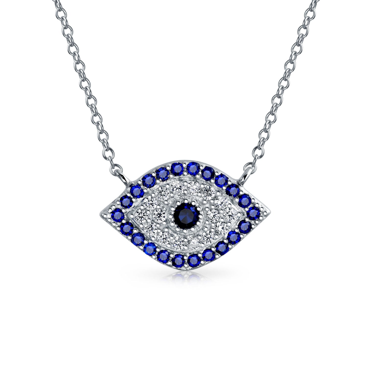 silver-necklace-evileye-blue-cz_pfs-55-0138 Spiritual Protection Amulet Evil Eye Pendant Station Necklace .925 Sterling Silver - Image 1