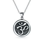 Spiritual Sanskrit Symbol Medallion Aum Om Ohm Necklace Pendant .925 Sterling Silver