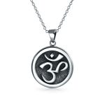 Spiritual Sanskrit Symbol Medallion Aum Om Ohm Necklace Pendant .925 Sterling Silver