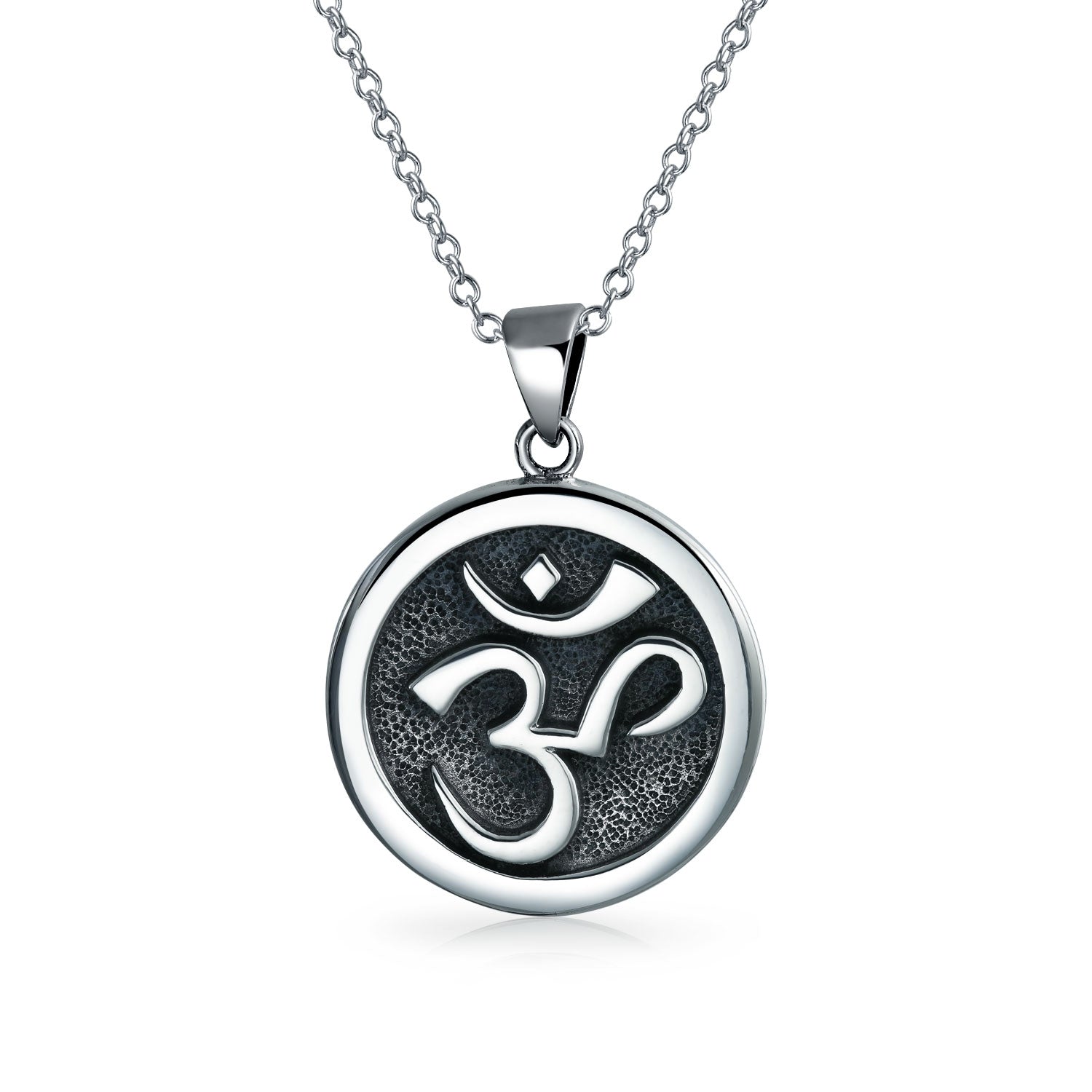 silver-necklace-faithful-om_n-ssp-1040_1 Spiritual Sanskrit Symbol Medallion Aum Om Ohm Necklace Pendant .925 Sterling Silver - Image 1