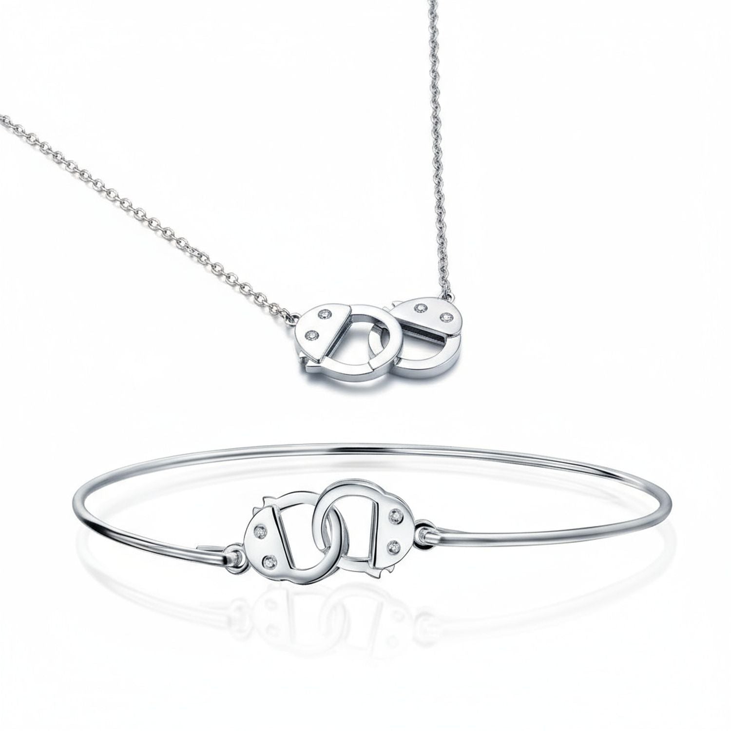silver-necklace-handcuff-bangle-pk-n1360-set-az Delicate CZ Accent Handcuff Pendant Necklace & Bangle Bracelet Sterling Silver - Image 1