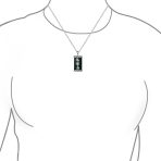 Chinese Fu Symbol Good Fortune Pendant Necklace Green Agate Rectangle Shape .925 Sterling Silver - Image 3