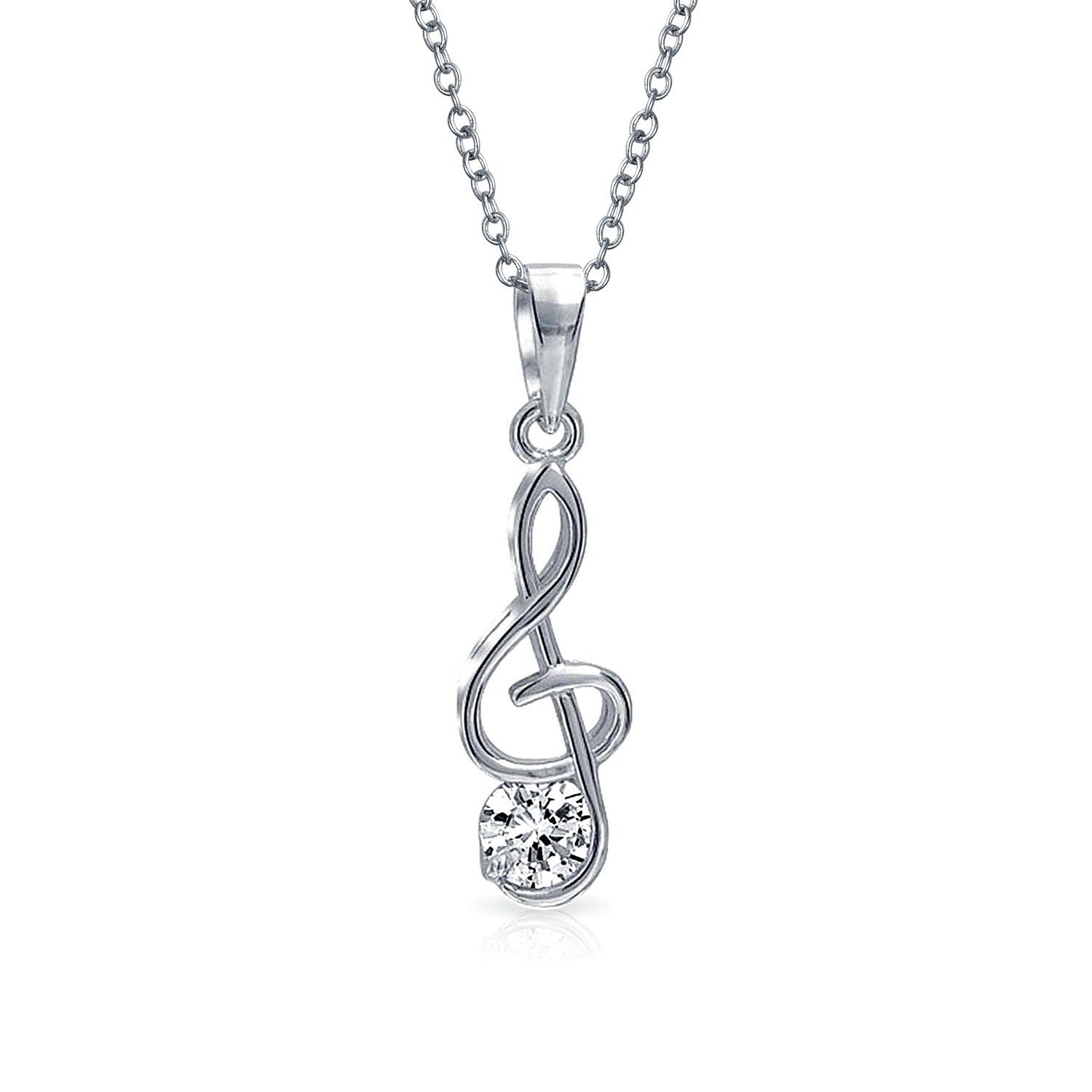 silver-necklace-music-note-cz_yc-ycp2989 Music Teacher Student Treble Clef Pendant Necklace in Sterling Silver - Image 1