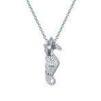 Sea Creature Nautical Created Blue Opal Seahorse Pendant Necklace .925 Sterling Silver - Image 2