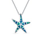 Nautical Starfish Pendant Necklace with Blue Opal Inlay in Sterling Silver