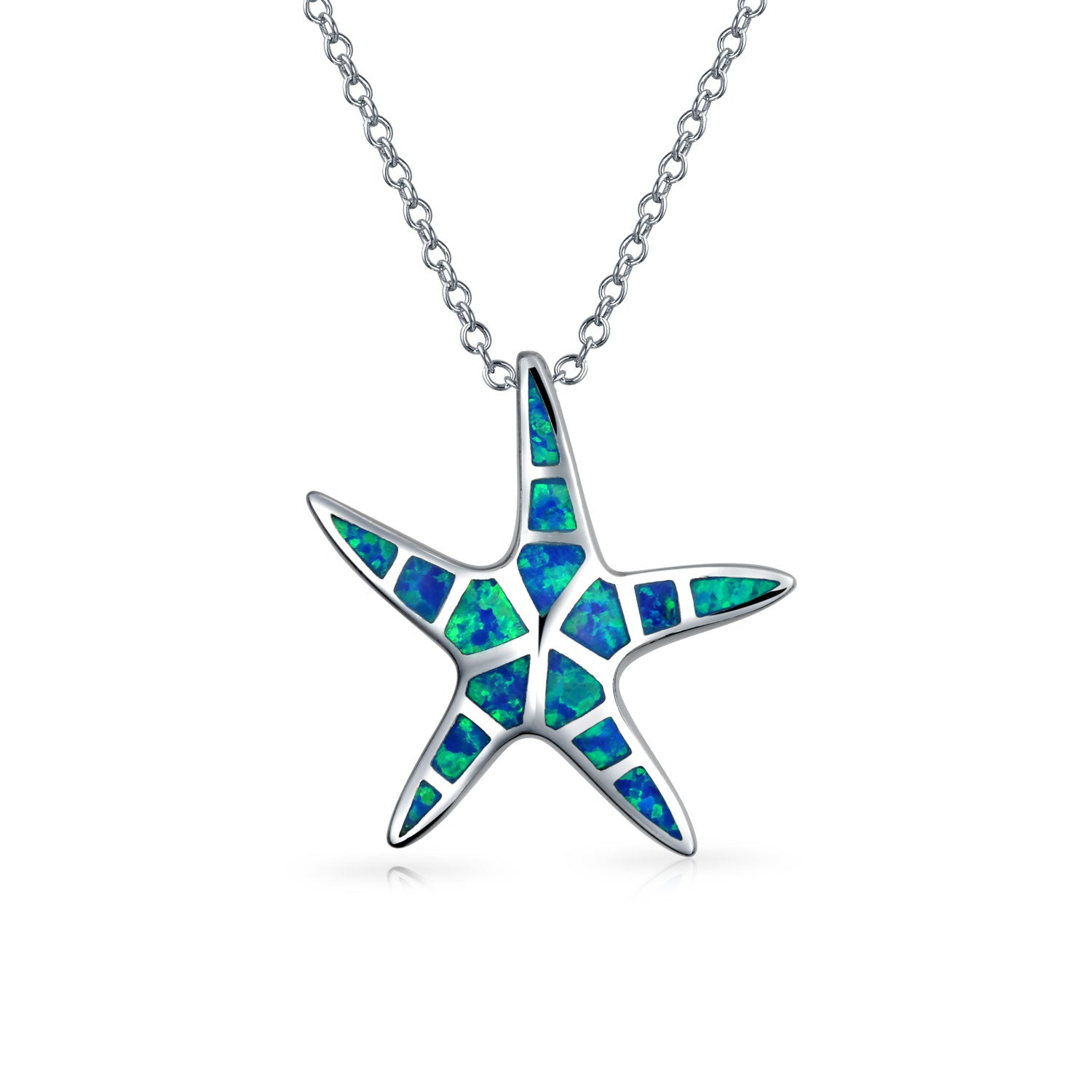 silver-necklace-nautical-starfish-opal_xny-pd1426 Nautical Starfish Pendant Necklace with Blue Opal Inlay in Sterling Silver - Image 1
