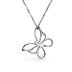 Butterfly Pendant Necklace Dainty Open Cut Out Garden Design Dangling Chain .925 Sterling Silver Gift - Image 3