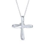 Simulated White Pearl Infinity Cross Necklace & Pearl Stud Earrings Jewelry Set Sterling Silver - Image 4