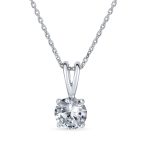 Bridal 1.5CTW CZ Solitaire Round Pendant Necklace Silver