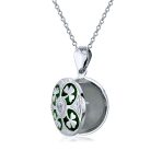 Celtic Lucky Clover Keepsake Photo Locket Necklace Round Lucky Green Enamel .925 Sterling Silver - Image 3