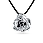 Large Statement Flower Rose Pendant Necklace Black Silk Cord Hollow Oxidized Sterling Silver