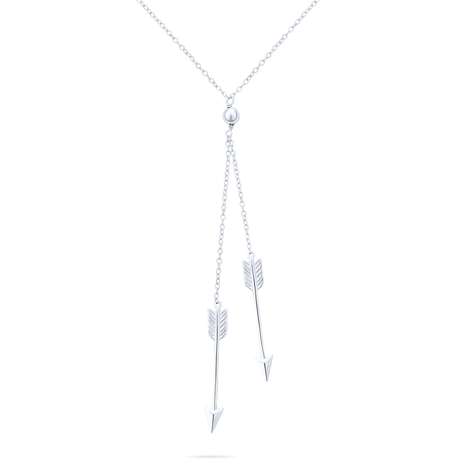 silver-necklace-sterling-lariat-double-arrow_pfs-15-1005 Vertical Dangle Lariat Pendant Necklace for Teens 14K Gold Plated Silver - Image 1