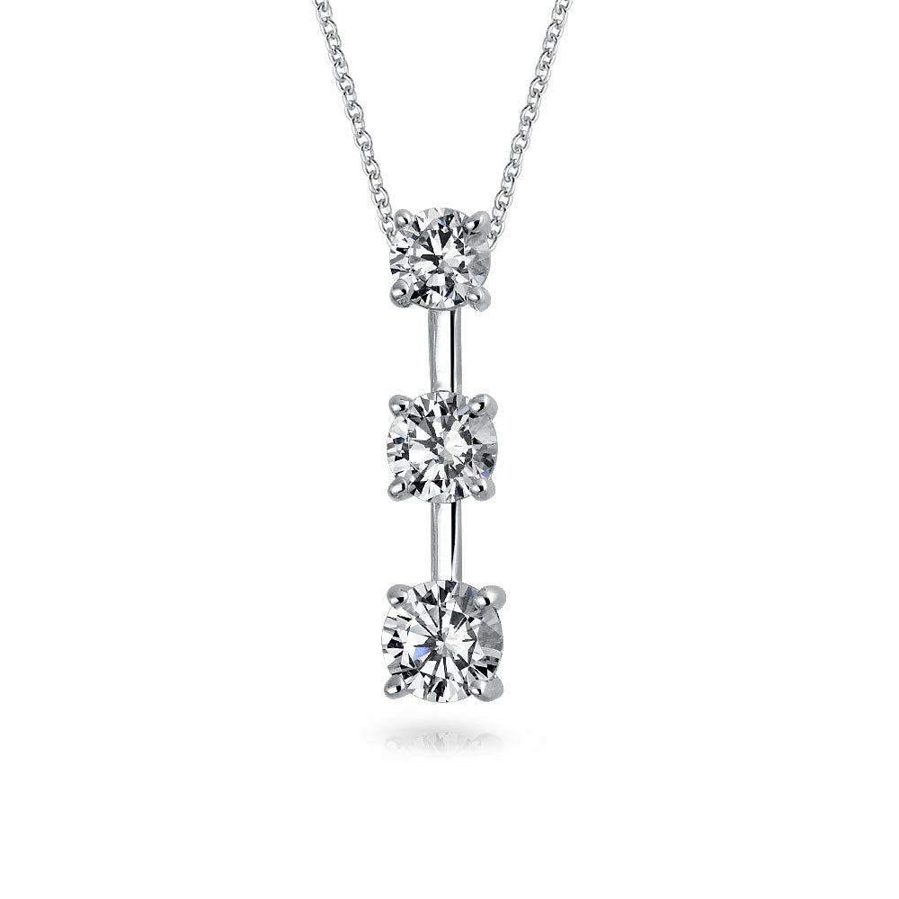 silver-necklace-three-stone-cz_pk-8539 Romantic Past Present Future Pendant Necklace 2.5CT Solitaire Cubic Zirconia CZ .925 Sterling Silver - Image 1