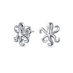 Tiny Nautical Ocean Marine Life Squid Octopus Stud Earrings .925 Sterling Silver